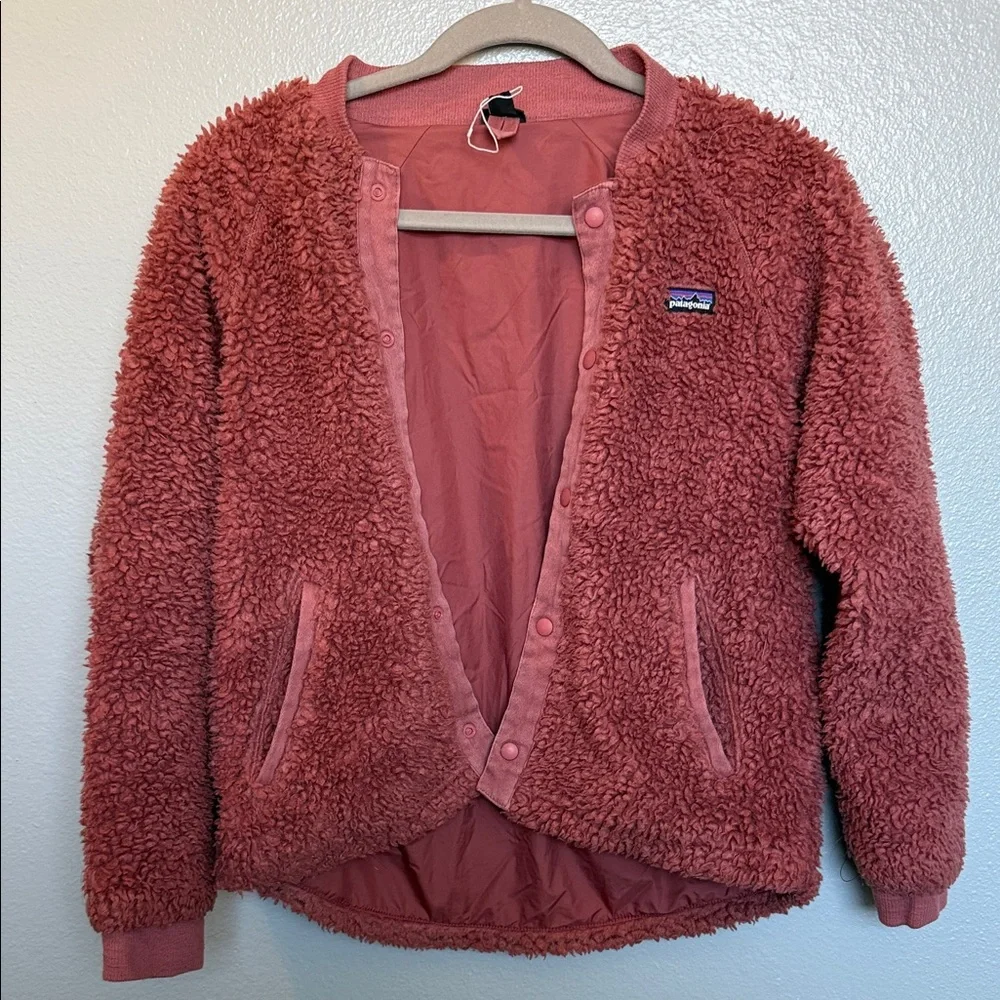 Patagonia Rose deep pile Fleece Jacket button front size 12